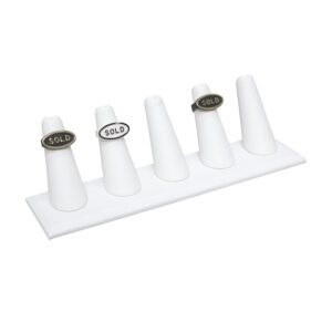 245-5L(W)**5-Finger ring stand**rectangle base- White leather