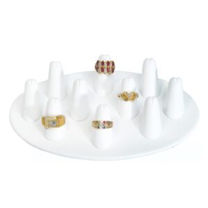 245A-10L(W)**Oval 10-finger ring display- White Faux Leather