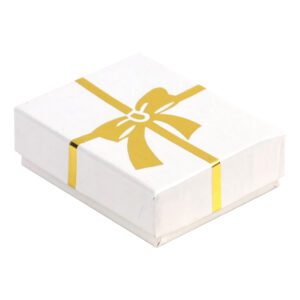 BX2821-EK**Cotton Filled Box (Gold Bow-White)-2 5/8x1 1/2x1